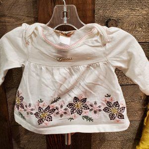 Guess Baby Girl Top 3–6M White Floral Long Sleeve Blouse Logo Tee Cute Casual